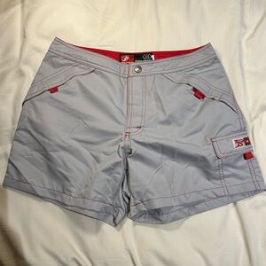 Gray and Red Women's board Shorts